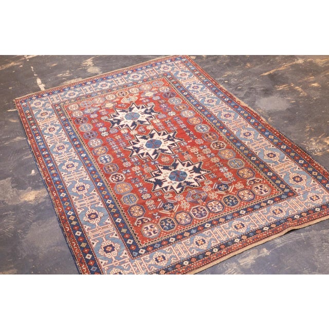 Late 19th Century Antique Caucasian Lezgi Rug 4'2" X 6’4" For Sale - Image 5 of 12