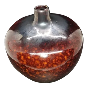 Vintage Mid-Century Modern Red Clay Pottery Vase With Silver Luster and Micro Crystal Brown