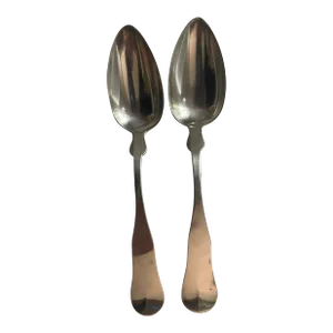 Pair of Mid 19th Century Coin Silver Serving Spoons h.b. & h.m. Bacon, Lowell Ma