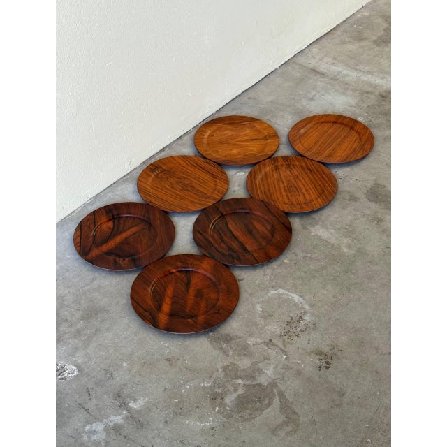 Mid-Century Modern 1960s Mid Century Danish Rosewood Plates by Morsbak – Set of 7 Vintage Scandinavian Modern Wood Plate Char For Sale - Image 3 of 7