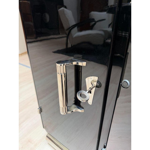 Art Deco Sideboard in Black Lacquer, Nickel, Marble, and Mahogany, France, 1930s For Sale - Image 11 of 18