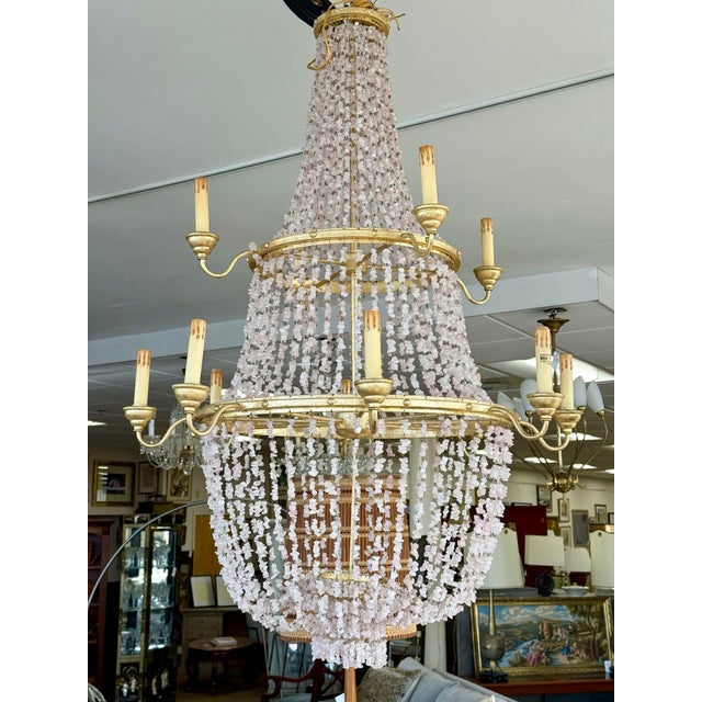 Pink Large Currey & Company Lou Lou Pink Stone Beaded Chandelier For Sale - Image 8 of 8