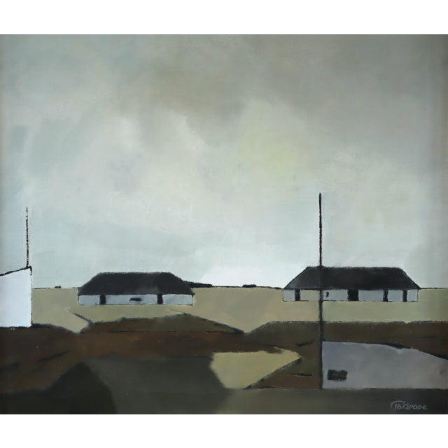 Mid-Century Modern 'Where the Sky Rests' Swedish Abstract Landscape Oil Painting, Framed For Sale - Image 9 of 12