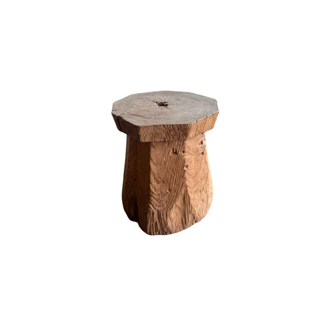 Contemporary 1970s Aged Javanese Teak Wood Side Table – Sculptural Organic Pedestal For Sale - Image 3 of 9