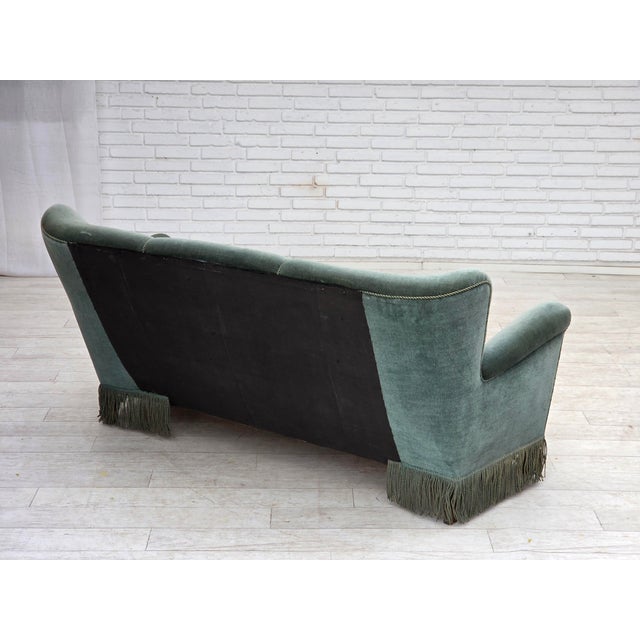 Three-Seater Danish Sofa in Green Furniture Velour, 1960s For Sale - Image 13 of 18