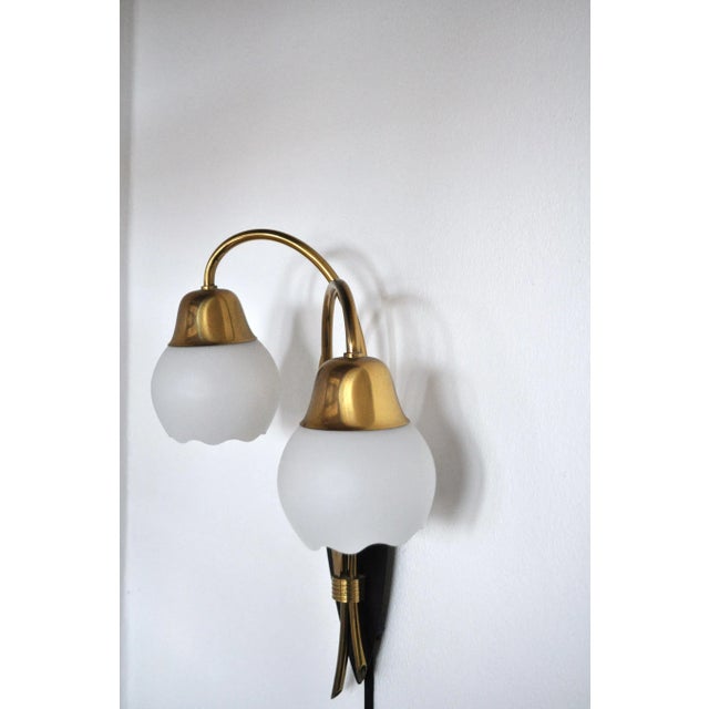 Black Scandinavian Organic 2-Arm Wall Light in Brass and Opaline, 1940s For Sale - Image 8 of 15