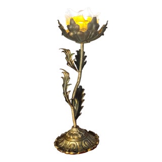 Bronze Patinated Steel Lamp with Amber Glass Shade, 1975 For Sale