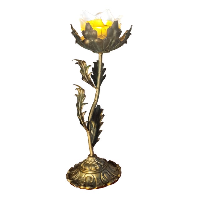 Bronze Patinated Steel Lamp with Amber Glass Shade, 1975 For Sale
