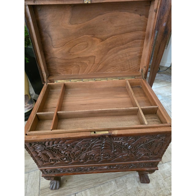 Wood Heavily Carved Sandalwood Jewelry Chest For Sale - Image 7 of 17