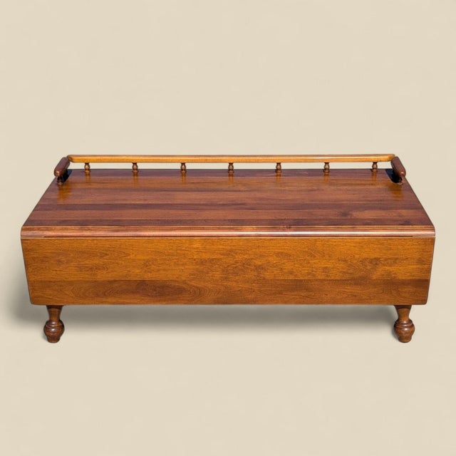 Early American Solid Wood Drop-Leaf Coffee Table – Vintage Living Room, 1980s For Sale - Image 4 of 10