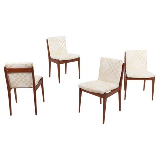 Mid-Century Wood and Cream Fabric Chairs from ISA Bergamo, Italy, 1960s, Set of 4 For Sale