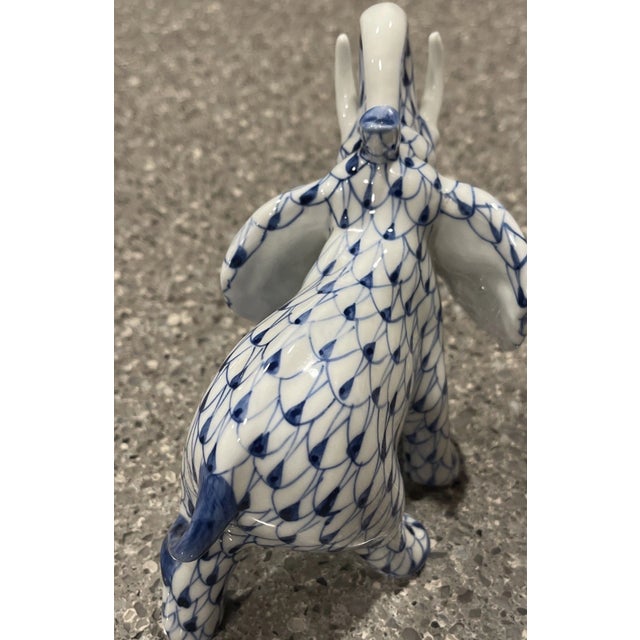 Mid-Century Modern Vintage Herend Style MCM Andrea by Sadek Fishnet Elephant in Blue Figurine For Sale - Image 3 of 5