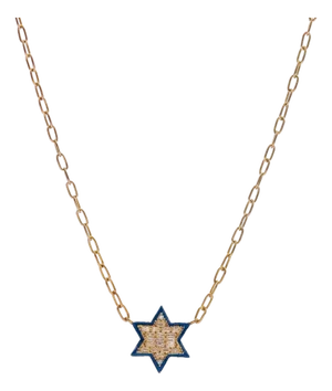Divine Star of David Blue Enamel Gold Necklace
