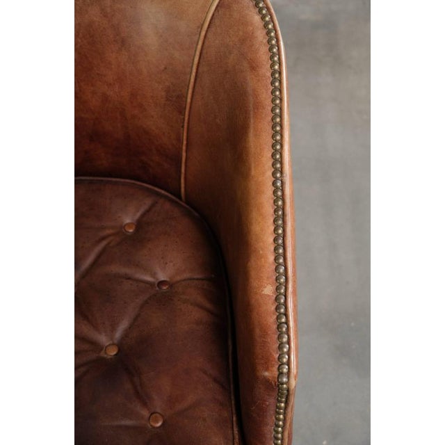 English Cognac Cowhide Leather Occasional Chairs, Set of 2 For Sale - Image 6 of 14