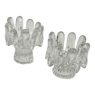 1970s Göran Wärff for Kosta Boda Crystal "Sunflower" Candle Holders- Set of 2 For Sale