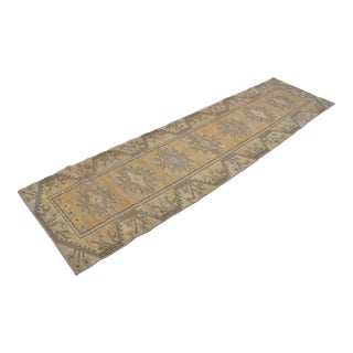 Long Vintage Turkish Runner, Mustard Yellow and Ochre Anatolian Rug For Sale