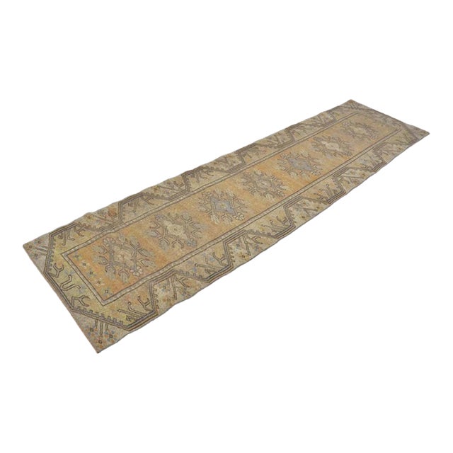 Long Vintage Turkish Runner, Mustard Yellow and Ochre Anatolian Rug For Sale