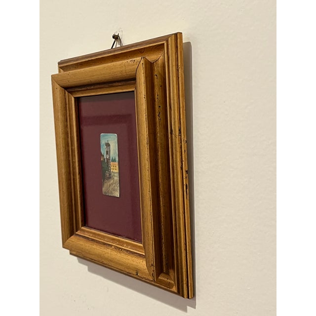 Mid Century Miniature Painting on Ivory Piano Key Clock Tower Italy Lauro For Sale - Image 4 of 6