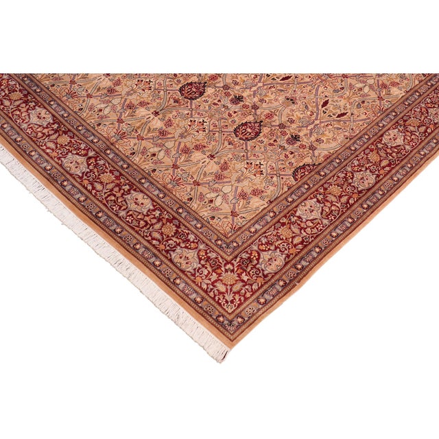 Renaissance Shabby Chic Pak-Persian Tan/Red Wool Rug - 8'4'' X 10'3'' For Sale - Image 3 of 9