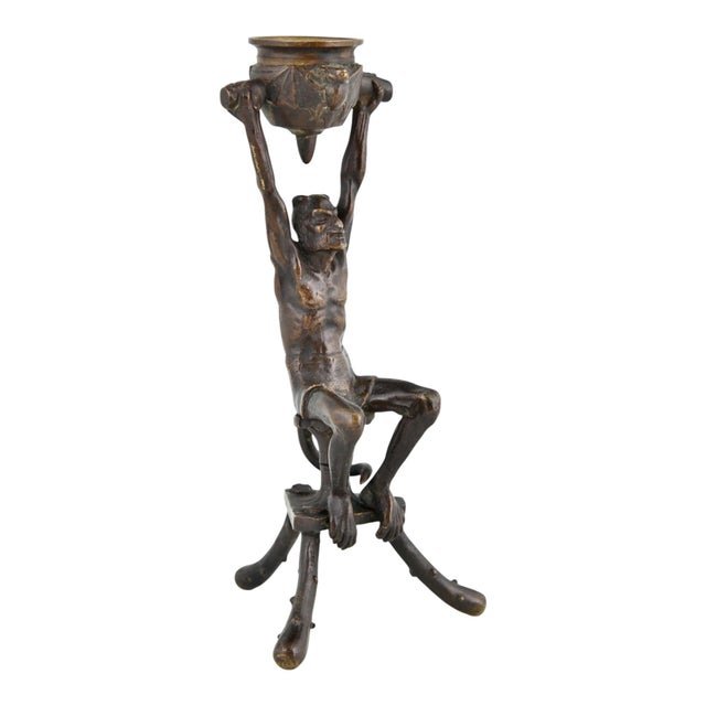 Antique Gothic Revival Bronze Mephisto Candlesticks, 1880, Set of 2 For Sale - Image 6 of 9