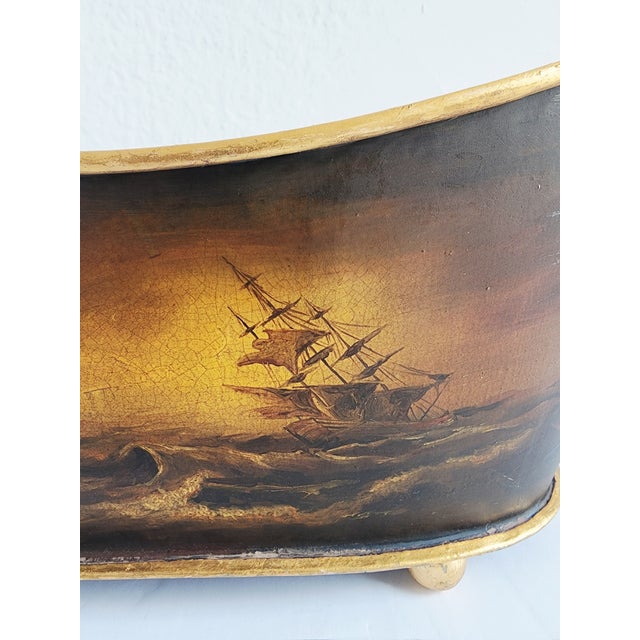 Decorative Tole Hand Painted Jardiniere For Sale - Image 9 of 13