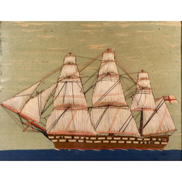 Mid 19th Century Sailor's Woolwork Picture, Royal Navy Ship With Padded Trapunto Sails For Sale - Image 5 of 9