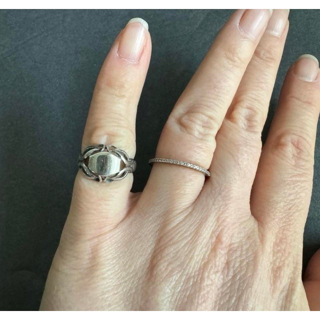 Silver Vintage Signet Ring Sterling Silver Isreal Dainty Pinky Ring Size 4.75 - 5 For Sale - Image 8 of 10