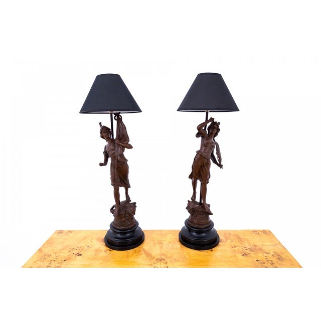 Pair of figurative lamps, France, early 20th century. Very good condition, electrical components inspected. Dimensions:...