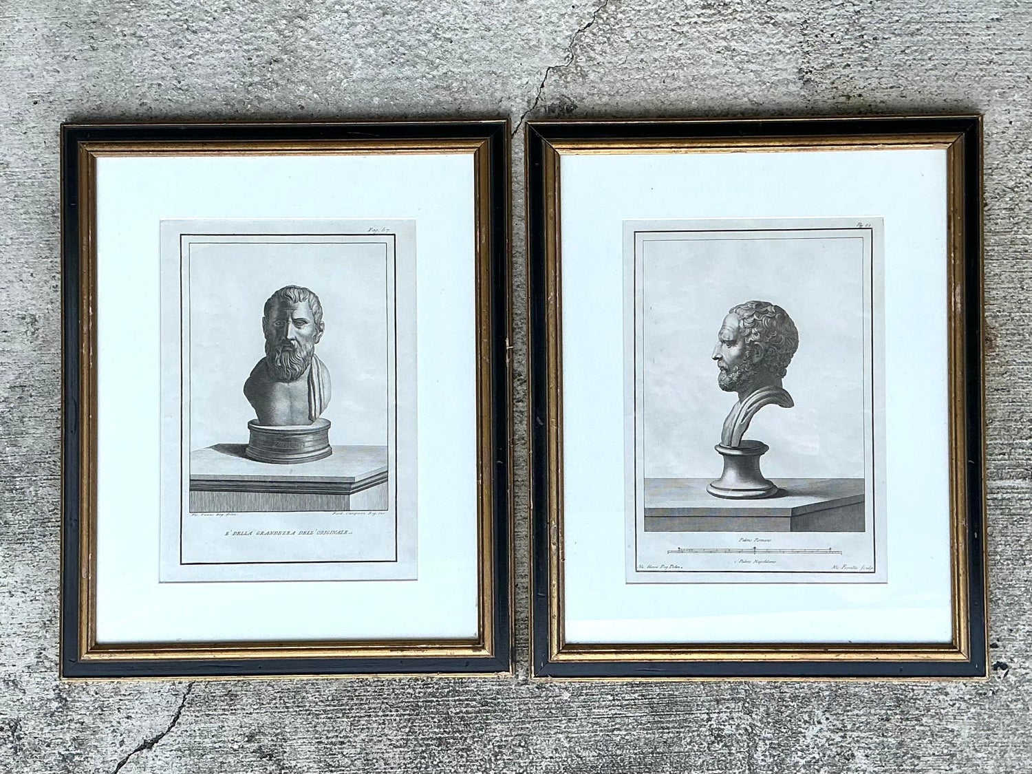 Vintage 18th Century Italian Etchings of Roman Busts - Set of 2 - Detail view