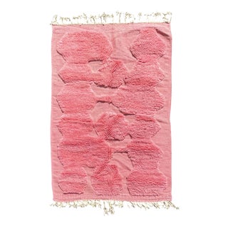 Pink Beni Mrirt Moroccan Rug in Wool, 2010s For Sale