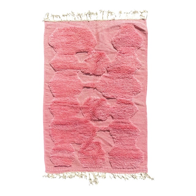 Pink Beni Mrirt Moroccan Rug in Wool, 2010s For Sale