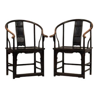 Pair of Classic Early 20th Century Chinese Horseshoe Side Chairs For Sale