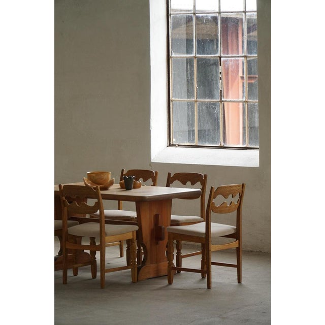 Vintage Razorblade Dining Chairs in Oak and Mohair by Henning Kjærnulf, 1960s, Set of 6 For Sale - Image 14 of 18