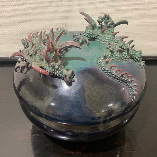 Artist Signed Hawaiian Sculptural Dragon Vessel For Sale - Image 4 of 11