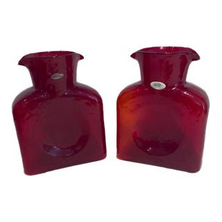 2 Blenko 384 Ruby Red Bottles For Sale
