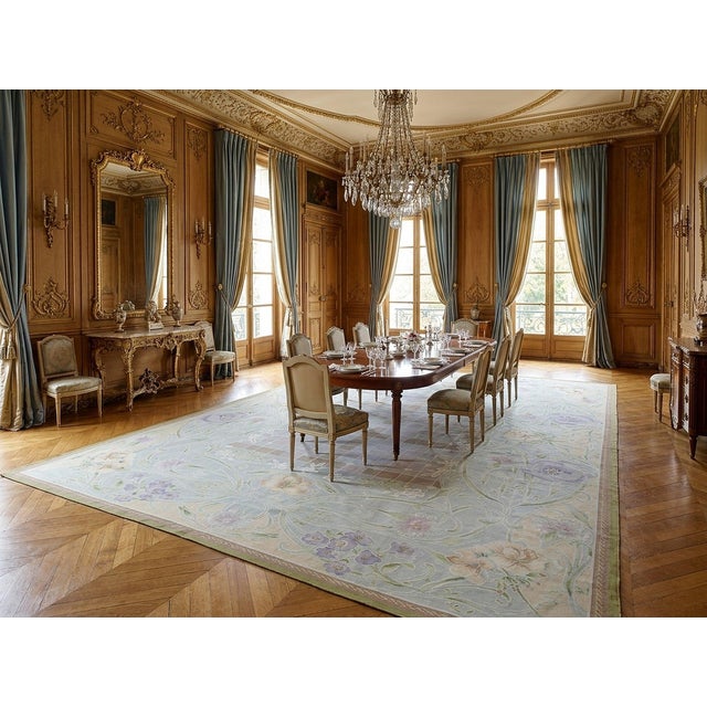 9x12 Vintage Aubusson Flat Weave Wool Rug, Light Blue Art Nouveau Floral For Sale - Image 14 of 15