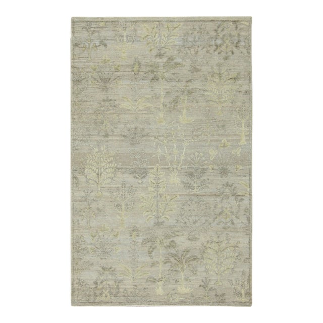 Contemporary Block Print Floral Natural Silk Runner by Rug & Kilim, India For Sale
