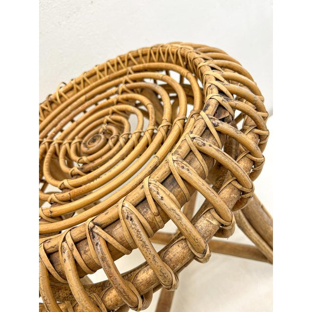 Mid-Century French Woven Bamboo Rattan Stool, 1950s For Sale - Image 11 of 13
