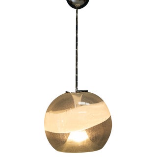 Vintage Italian White and Clear Murano Glass Pendant Lamp, 1970 For Sale