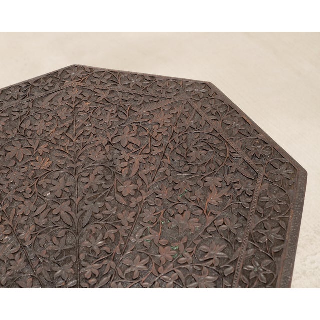 Coffee Anglo-Indian Kashmiri Style Carved Wood Octagonal Side Table For Sale - Image 8 of 18