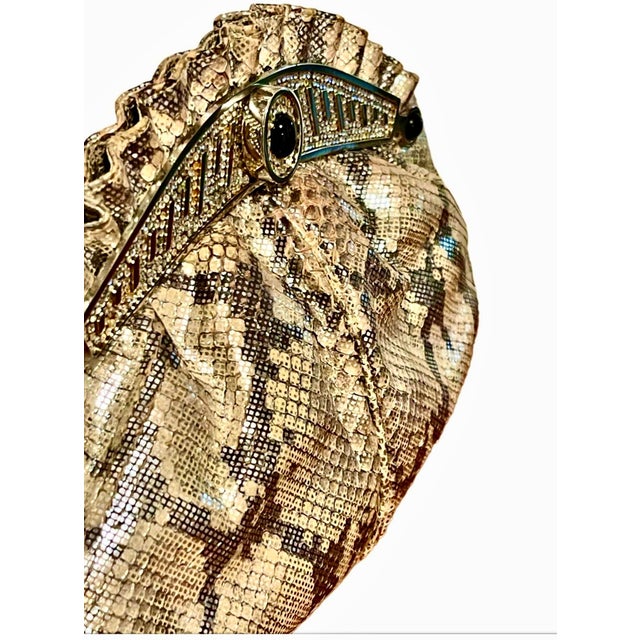 Judith Leiber Judith Leiber Style Metallized Python Clutch With Silver Chain Strap For Sale - Image 4 of 8