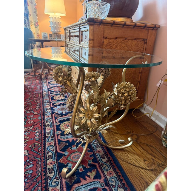 Vintage Illuminated Gilt Metal Floral Side/Cocktail Table, in the Manner of Hans Kögl, C. 1960s–70s For Sale - Image 12 of 12