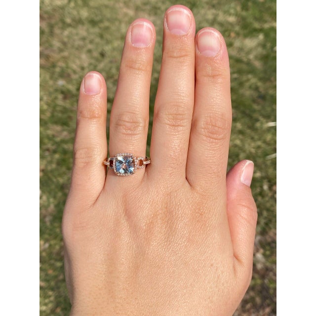 The Carrib: Praisiolite and Natural Diamond Ring in Rose Gold For Sale - Image 10 of 11