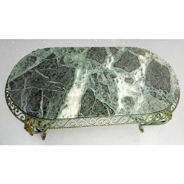 1960s French Green Oval Marble Top & Wrought Iron Coffee Table, 1960 For Sale - Image 5 of 17