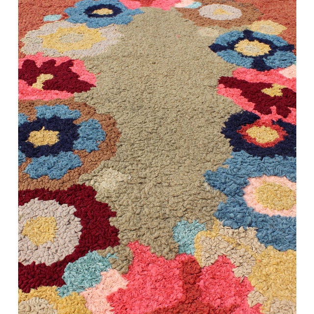 Textile Vintage Oval American Hooked Rug With Large Flower Design For Sale - Image 7 of 8