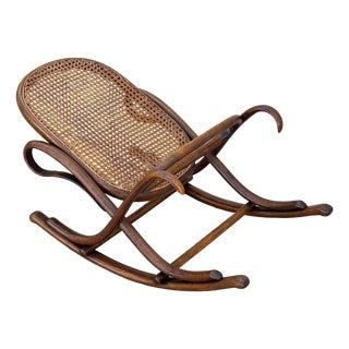 Antique Vienna Secession Light Bent Oak & Caine Rocking Foot Stool Attributed to Thonet No.7001 For Sale