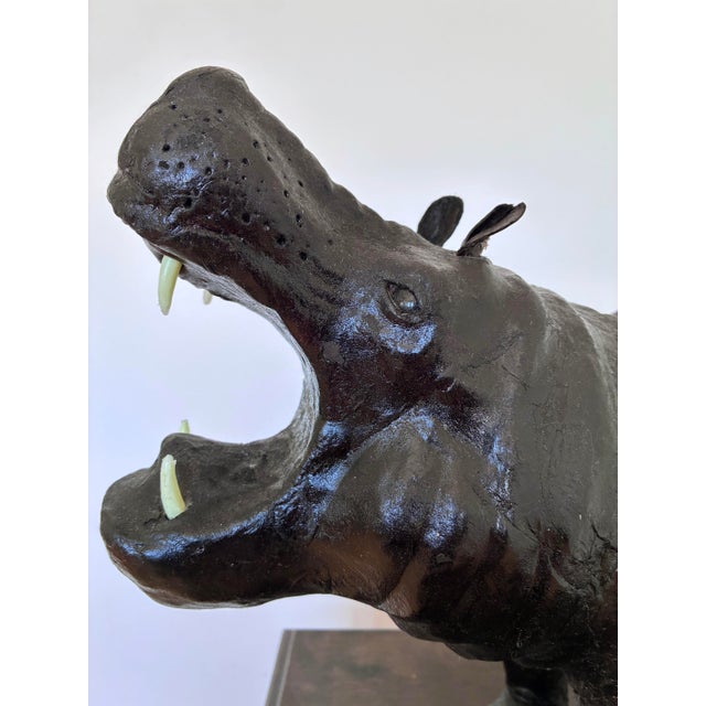 1930s Large Vintage Handcrafted Leather Hippopotamus Statue For Sale - Image 5 of 10