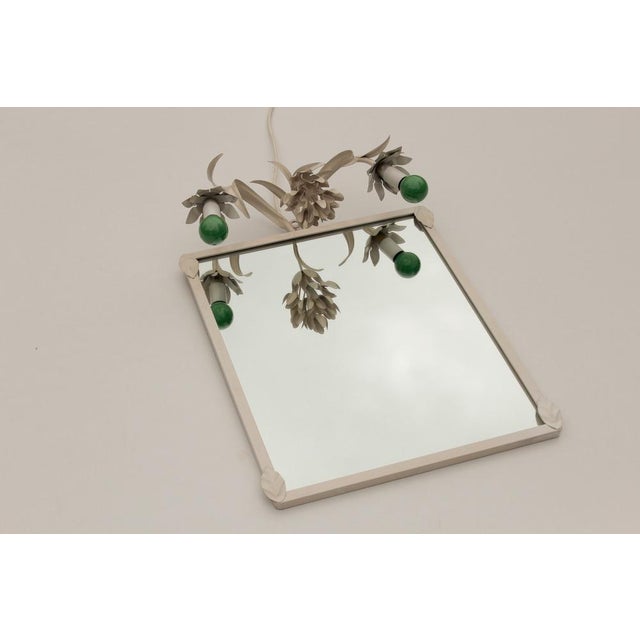 1980s White Florentine Metal Wall Lamp on Mirror, 1980s For Sale - Image 5 of 8