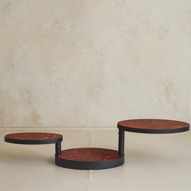 Ceramic Rare French Red Ceramic Swivel Coffee Table by Georges Pelletier, 1970s For Sale - Image 7 of 11