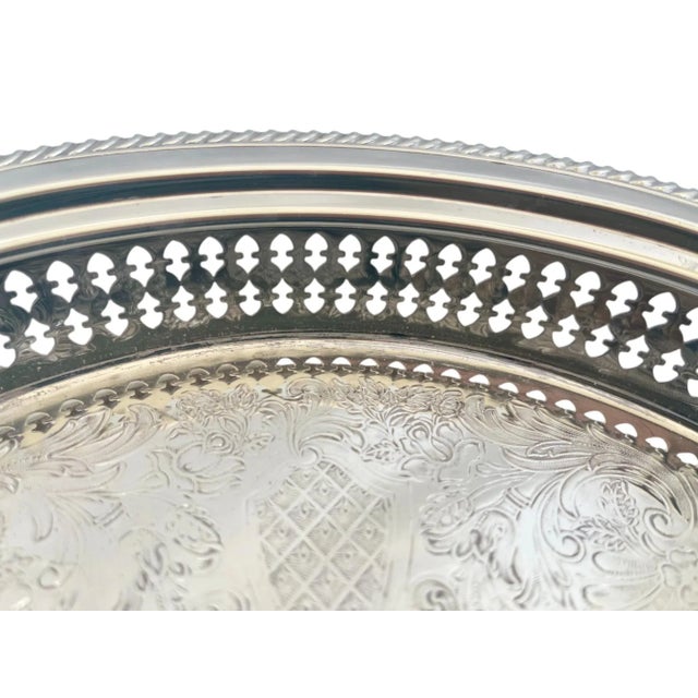 Vintage Gorham Etched Silver Plate Pierced Gallery Serving Tray For Sale In Boston - Image 6 of 9
